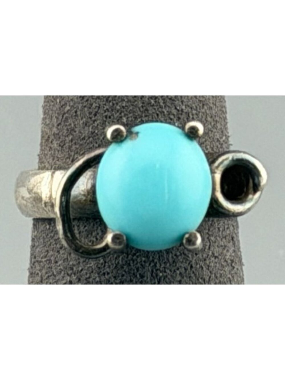 Vintage Ring Sterling Silver Turquoise Modernist Coiled Wire Wrap Size 7.25